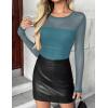 imageZeagoo Long Sleeve Shirts for Women Sheer Mesh Sexy Blouses Fall Fashion Crewneck Going Out TopsBlue