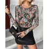 imageZeagoo Long Sleeve Shirts for Women Sheer Mesh Sexy Blouses Fall Fashion Crewneck Going Out TopsFloral Printwf66