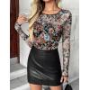 imageZeagoo Long Sleeve Shirts for Women Sheer Mesh Sexy Blouses Fall Fashion Crewneck Going Out TopsFloral Printwf66