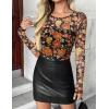 imageZeagoo Long Sleeve Shirts for Women Sheer Mesh Sexy Blouses Fall Fashion Crewneck Going Out TopsFloral Printwf75
