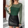 imageZeagoo Long Sleeve Shirts for Women Sheer Mesh Sexy Blouses Fall Fashion Crewneck Going Out TopsGreen