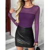imageZeagoo Long Sleeve Shirts for Women Sheer Mesh Sexy Blouses Fall Fashion Crewneck Going Out TopsPurple