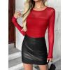 imageZeagoo Long Sleeve Shirts for Women Sheer Mesh Sexy Blouses Fall Fashion Crewneck Going Out TopsRed