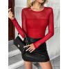 imageZeagoo Long Sleeve Shirts for Women Sheer Mesh Sexy Blouses Fall Fashion Crewneck Going Out TopsRed