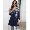 imageZeagoo Women Tops 34 Sleeve Dressy Casual Plus Size Tunics to Wear with Leggings Swing Flare TShirt Loose Blouses S3XLNavy Blue Flowerssf103