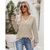 imageZeagoo Womens 2025 Fall V Neck Sweater Casual Long Sleeve Lightweight Ribbed Knit Pullover Sweaters Dressy Casual TopsBeige
