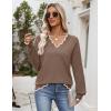 imageZeagoo Womens 2025 Fall V Neck Sweater Casual Long Sleeve Lightweight Ribbed Knit Pullover Sweaters Dressy Casual TopsBrown