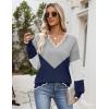 imageZeagoo Womens 2025 Fall V Neck Sweater Casual Long Sleeve Lightweight Ribbed Knit Pullover Sweaters Dressy Casual TopsY Grey  Navy