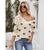 imageZeagoo Womens 2025 Fall V Neck Sweater Casual Long Sleeve Lightweight Ribbed Knit Pullover Sweaters Dressy Casual TopsZ Bow Black