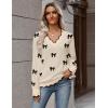 imageZeagoo Womens 2025 Fall V Neck Sweater Casual Long Sleeve Lightweight Ribbed Knit Pullover Sweaters Dressy Casual TopsZ Bow Black