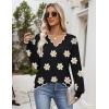 imageZeagoo Womens 2025 Fall V Neck Sweater Casual Long Sleeve Lightweight Ribbed Knit Pullover Sweaters Dressy Casual TopsZ Flower Black