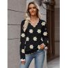 imageZeagoo Womens 2025 Fall V Neck Sweater Casual Long Sleeve Lightweight Ribbed Knit Pullover Sweaters Dressy Casual TopsZ Flower Black