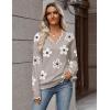 imageZeagoo Womens 2025 Fall V Neck Sweater Casual Long Sleeve Lightweight Ribbed Knit Pullover Sweaters Dressy Casual TopsZ Flower White