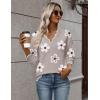 imageZeagoo Womens 2025 Fall V Neck Sweater Casual Long Sleeve Lightweight Ribbed Knit Pullover Sweaters Dressy Casual TopsZ Flower White
