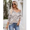 imageZeagoo Womens 2025 Fall V Neck Sweater Casual Long Sleeve Lightweight Ribbed Knit Pullover Sweaters Dressy Casual TopsZ Flower White