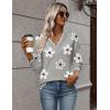 imageZeagoo Womens 2025 Fall V Neck Sweater Casual Long Sleeve Lightweight Ribbed Knit Pullover Sweaters Dressy Casual TopsZ Flowers Grey