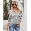imageZeagoo Womens 2025 Fall V Neck Sweater Casual Long Sleeve Lightweight Ribbed Knit Pullover Sweaters Dressy Casual TopsZ Flowers Grey