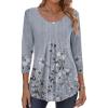 imageZeagoo 34 Sleeve Tops for Women Crew Neck Blouses Pleated Casual Shirts Fall Work Clothes 2025Floral Grey