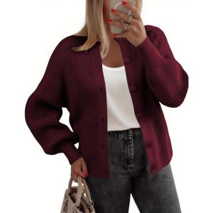 imageZeagoo 2025 Cardigan Sweaters for Women Long Sleeve Chunky Knit Cardigan Crew Neck Button Down Fall Fashion ClothesDark Red