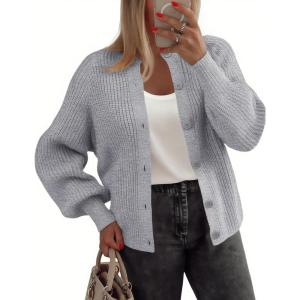 imageZeagoo 2025 Cardigan Sweaters for Women Long Sleeve Chunky Knit Cardigan Crew Neck Button Down Fall Fashion ClothesGrey