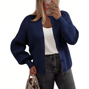 imageZeagoo 2025 Cardigan Sweaters for Women Long Sleeve Chunky Knit Cardigan Crew Neck Button Down Fall Fashion ClothesNavy