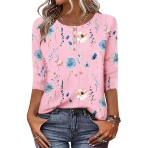 imageZeagoo 34 Length Sleeve Women Tops Crew Neck Blouses Dressy Casual Summer T Shirts Loose Fit Business Work ClothesBf312pink
