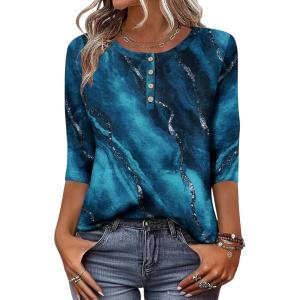 imageZeagoo 34 Length Sleeve Women Tops Crew Neck Blouses Dressy Casual Summer T Shirts Loose Fit Business Work ClothesCx287blue Green