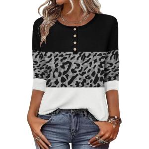 imageZeagoo 34 Length Sleeve Women Tops Crew Neck Blouses Dressy Casual Summer T Shirts Loose Fit Business Work ClothesJh519color Block