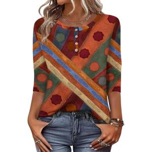 imageZeagoo 34 Length Sleeve Women Tops Crew Neck Blouses Dressy Casual Summer T Shirts Loose Fit Business Work ClothesJh544red Print