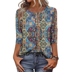 imageZeagoo 34 Length Sleeve Women Tops Crew Neck Blouses Dressy Casual Summer T Shirts Loose Fit Business Work ClothesMz779