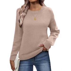 imageZeagoo Fall Sweaters for Women 2025 Long Sleeve Crewneck Ribbed Knit Pullover Sweater Loose Fit Basic Jumper TopsA Apricot