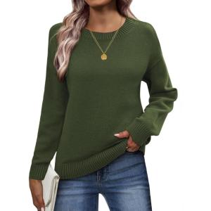 imageZeagoo Fall Sweaters for Women 2025 Long Sleeve Crewneck Ribbed Knit Pullover Sweater Loose Fit Basic Jumper TopsA Army Greenapricot