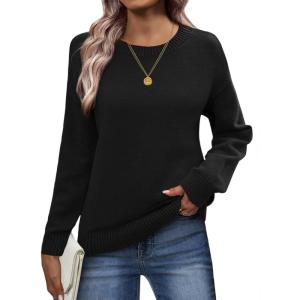 imageZeagoo Fall Sweaters for Women 2025 Long Sleeve Crewneck Ribbed Knit Pullover Sweater Loose Fit Basic Jumper TopsA Black