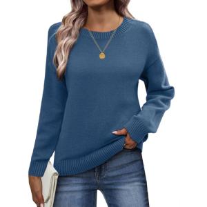 imageZeagoo Fall Sweaters for Women 2025 Long Sleeve Crewneck Ribbed Knit Pullover Sweater Loose Fit Basic Jumper TopsA Blue