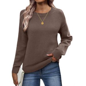 imageZeagoo Fall Sweaters for Women 2025 Long Sleeve Crewneck Ribbed Knit Pullover Sweater Loose Fit Basic Jumper TopsA Brown