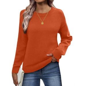 imageZeagoo Fall Sweaters for Women 2025 Long Sleeve Crewneck Ribbed Knit Pullover Sweater Loose Fit Basic Jumper TopsA Orange