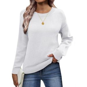 imageZeagoo Fall Sweaters for Women 2025 Long Sleeve Crewneck Ribbed Knit Pullover Sweater Loose Fit Basic Jumper TopsA White