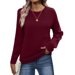 imageZeagoo Fall Sweaters for Women 2025 Long Sleeve Crewneck Ribbed Knit Pullover Sweater Loose Fit Basic Jumper TopsA Wine Red