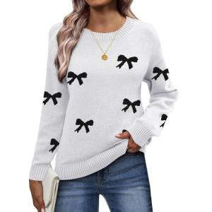 imageZeagoo Fall Sweaters for Women 2025 Long Sleeve Crewneck Ribbed Knit Pullover Sweater Loose Fit Basic Jumper TopsBow612