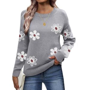 imageZeagoo Fall Sweaters for Women 2025 Long Sleeve Crewneck Ribbed Knit Pullover Sweater Loose Fit Basic Jumper TopsFlower192
