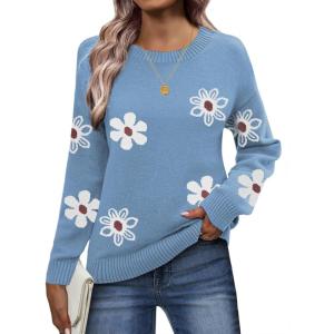 imageZeagoo Fall Sweaters for Women 2025 Long Sleeve Crewneck Ribbed Knit Pullover Sweater Loose Fit Basic Jumper TopsFlower193