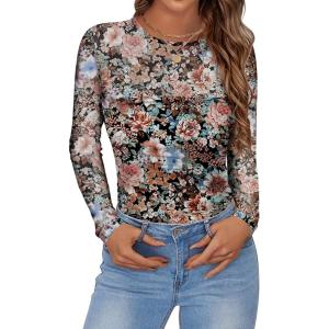 imageZeagoo Long Sleeve Shirts for Women Sheer Mesh Sexy Blouses Fall Fashion Crewneck Going Out TopsFloral Printwf66