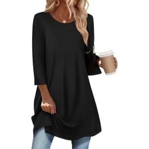 imageZeagoo Women Tops 34 Sleeve Dressy Casual Plus Size Tunics to Wear with Leggings Swing Flare TShirt Loose Blouses S3XLBlack