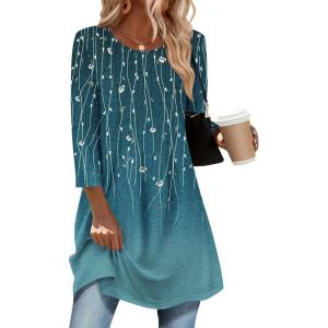 imageZeagoo Women Tops 34 Sleeve Dressy Casual Plus Size Tunics to Wear with Leggings Swing Flare TShirt Loose Blouses S3XLBlue Leavesxh363
