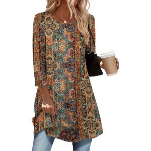 imageZeagoo Women Tops 34 Sleeve Dressy Casual Plus Size Tunics to Wear with Leggings Swing Flare TShirt Loose Blouses S3XLBohemiamz721