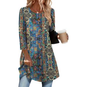 imageZeagoo Women Tops 34 Sleeve Dressy Casual Plus Size Tunics to Wear with Leggings Swing Flare TShirt Loose Blouses S3XLBohemiamz779
