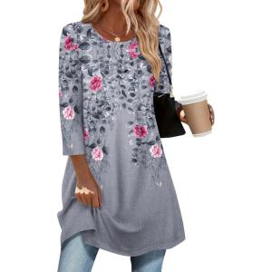 imageZeagoo Women Tops 34 Sleeve Dressy Casual Plus Size Tunics to Wear with Leggings Swing Flare TShirt Loose Blouses S3XLGrey Flowerhf36