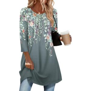 imageZeagoo Women Tops 34 Sleeve Dressy Casual Plus Size Tunics to Wear with Leggings Swing Flare TShirt Loose Blouses S3XLGrey Flowerwf71