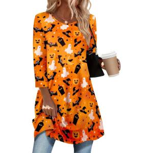 imageZeagoo Women Tops 34 Sleeve Dressy Casual Plus Size Tunics to Wear with Leggings Swing Flare TShirt Loose Blouses S3XLOrange Skeleghost