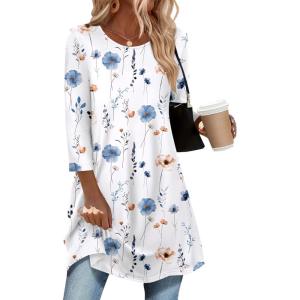 imageZeagoo Women Tops 34 Sleeve Dressy Casual Plus Size Tunics to Wear with Leggings Swing Flare TShirt Loose Blouses S3XLWhite Flowersbf290